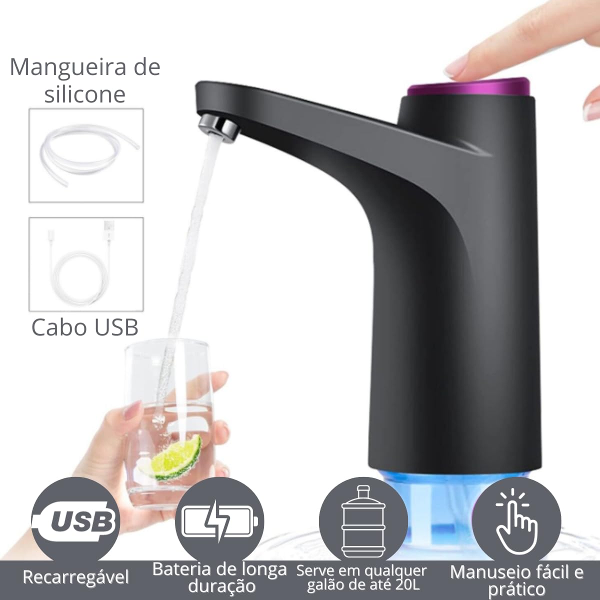 Bebedouro para Galão de Água Elétrico Recarregável USB