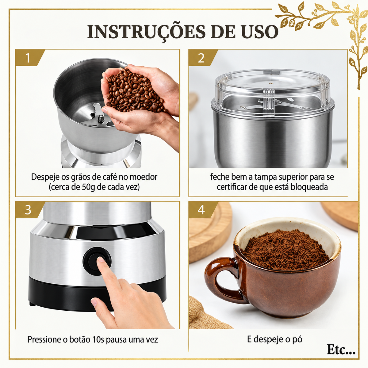 Moedor Triturador Multifuncional Elétrico de Alimentos em Inox