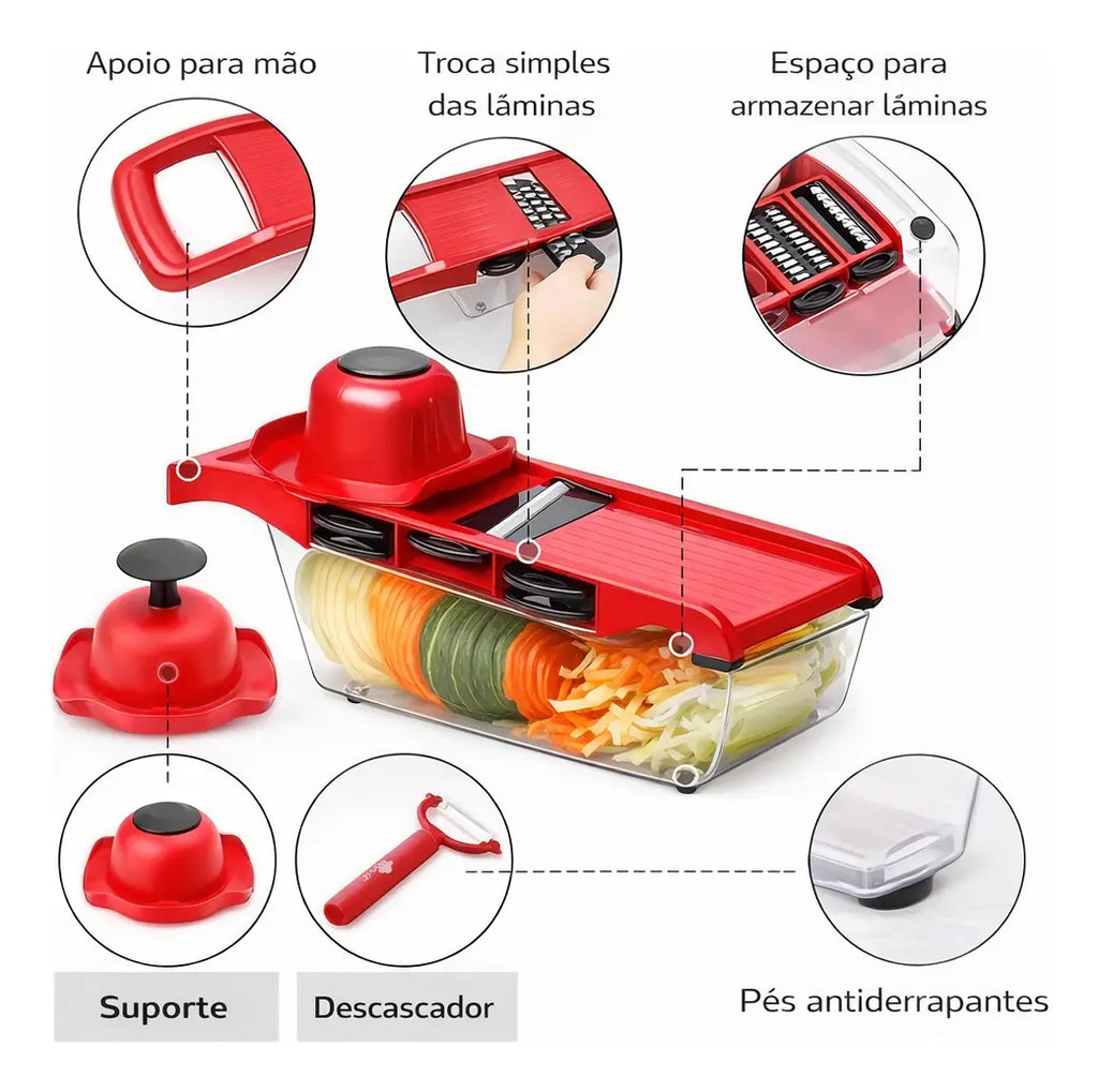 Cortador e Fatiador de Legumes Multifuncional 6 em 1 - Profissional