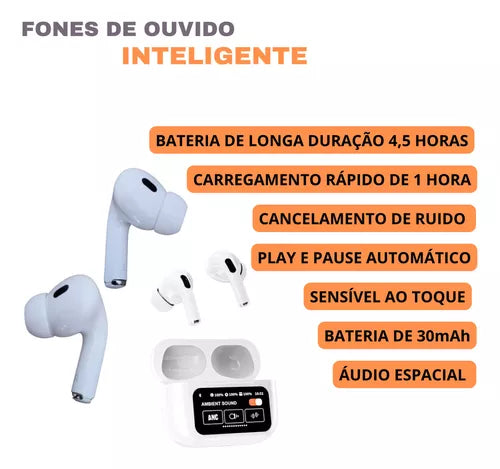 Fones De Ouvido Sem Fio A9 Pro Touch Screen Cancelamento de Ruído