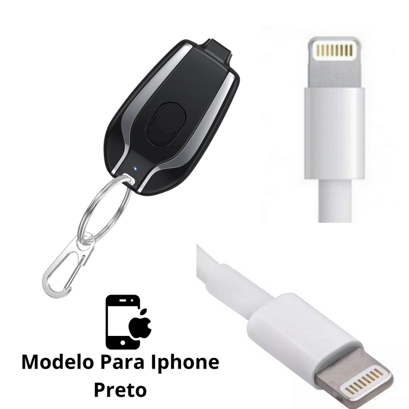 Carregador Chaveiro - Para Iphones e Tipo-C Universal - Carga 1500mAh