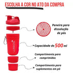 Coqueteleira Shakeira com Compartimento Suplementos Fit Whey 500ml