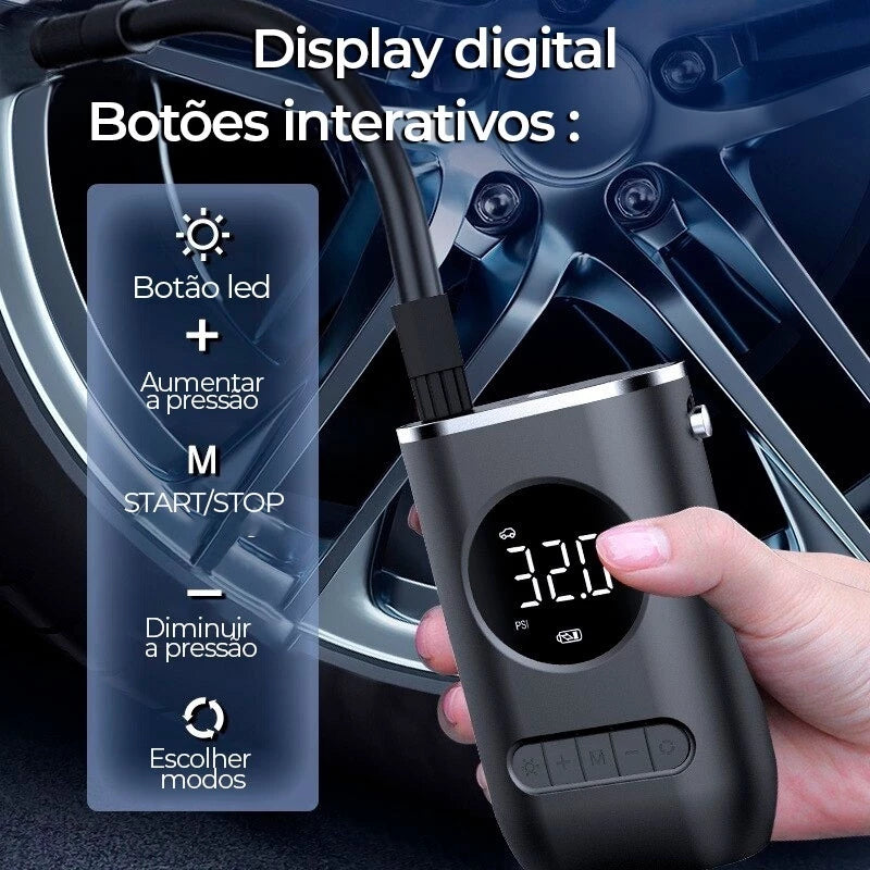 Compressor De Ar Elétrico Mini Portátil Sem Fio para Carro/Moto/Bicicleta