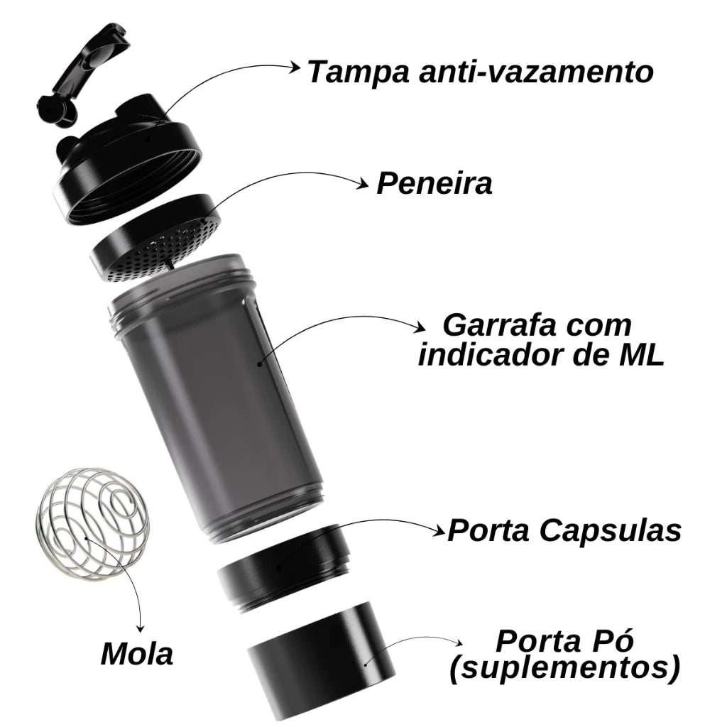 Coqueteleira Shakeira com Compartimento Suplementos Fit Whey 500ml