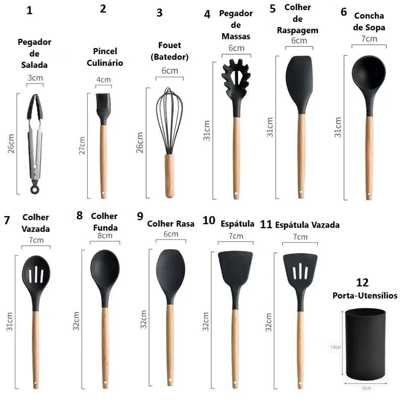 Conjunto de Utensílios em Silicone 12 Peças