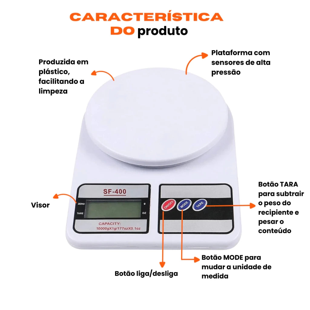 Balança Digital de Cozinha de Precisão 1g a 10Kg - Nutrição e Dieta