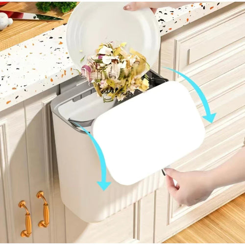 Lixeira Suspensa 9L com Tampa e Suporte – Para Cozinha e Banheiro