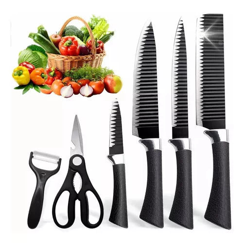 Kit Facas de cozinha/Churrasco Profissional Antiaderente 6 Peças